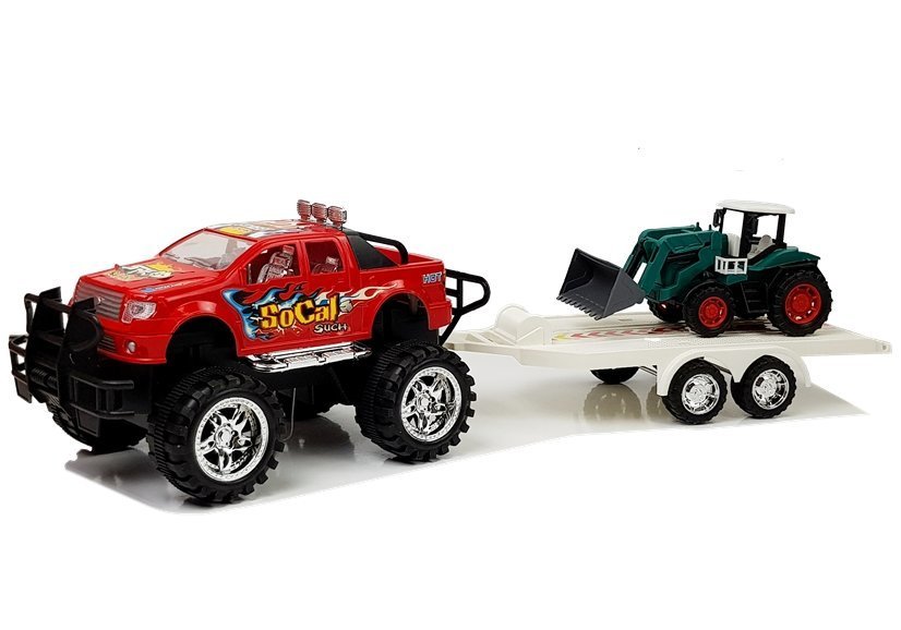 Set of Vehicles with Friction Off- road Car Red and Excavator