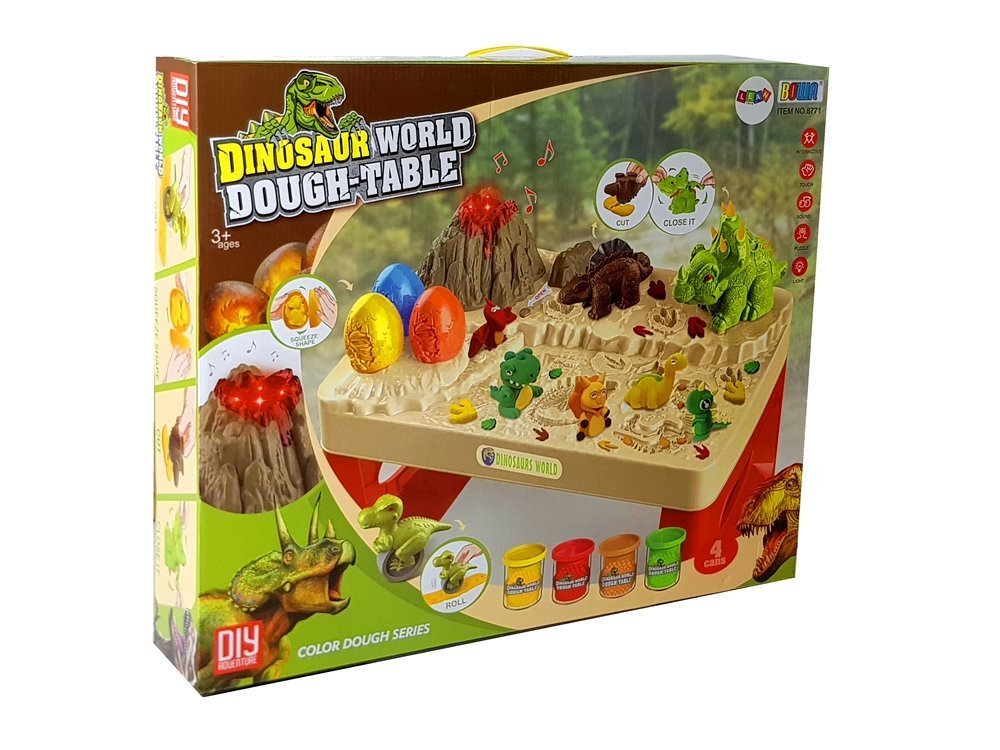 Daisy Play Dough Table Dinosaurs Eggs Mould Volcano with Glowing Lava 4 Colours