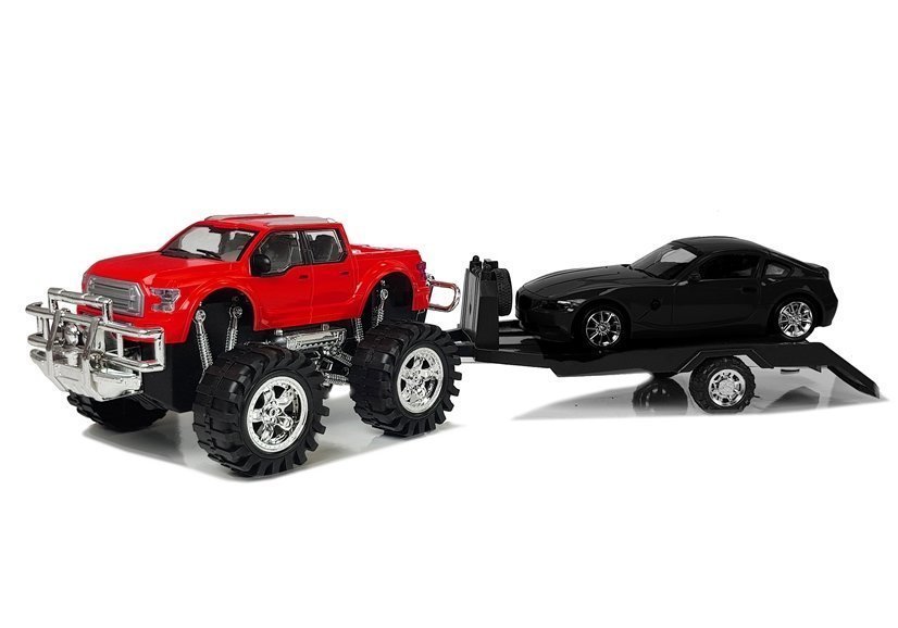 Set of Vehicles Red Monster Truck Black BMW Caravan 58 cm