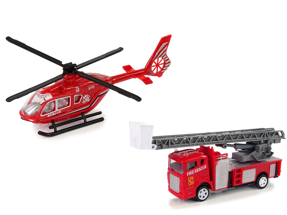 Fire Brigade Helicopter Train Cars Set