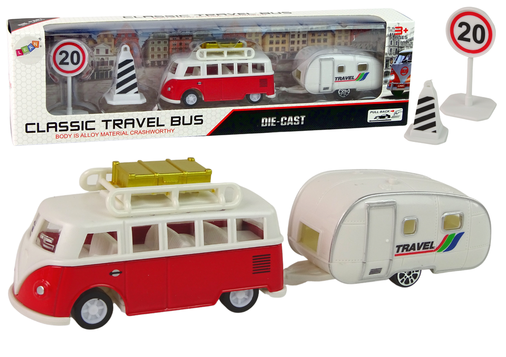 Red Bus with Camping Trailer vehicle set