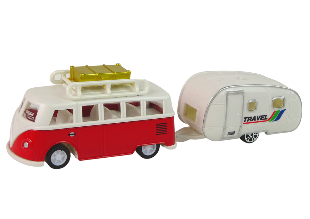 Red Bus with Camping Trailer vehicle set