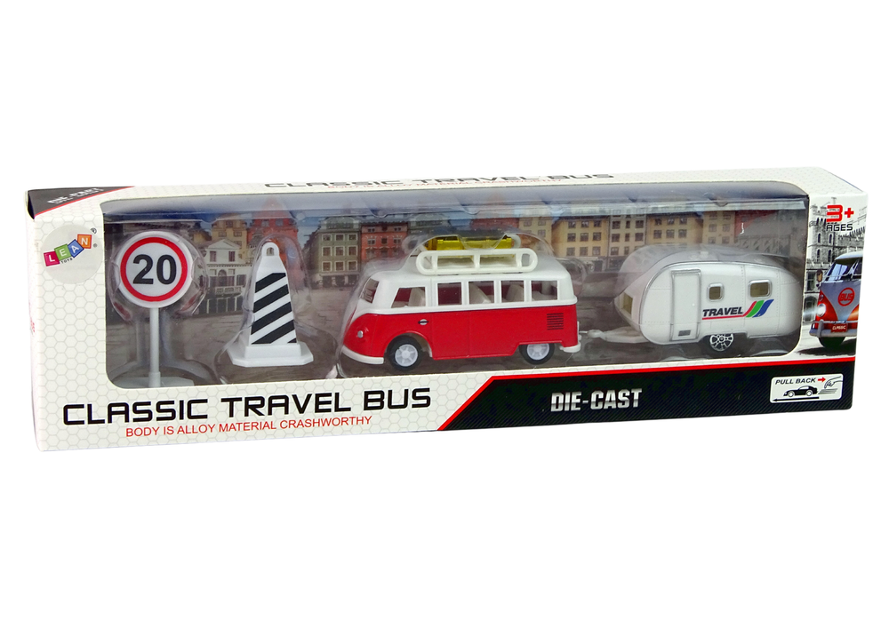 Red Bus with Camping Trailer vehicle set