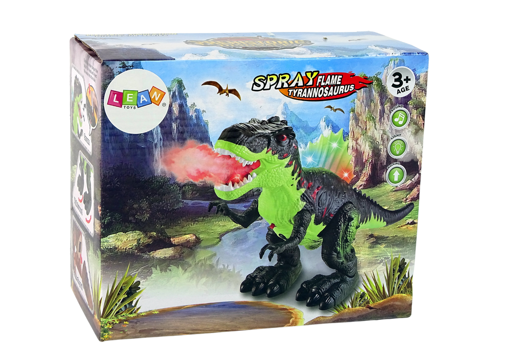 Dinosaur Breathes Fire Steam Lights Battery Green