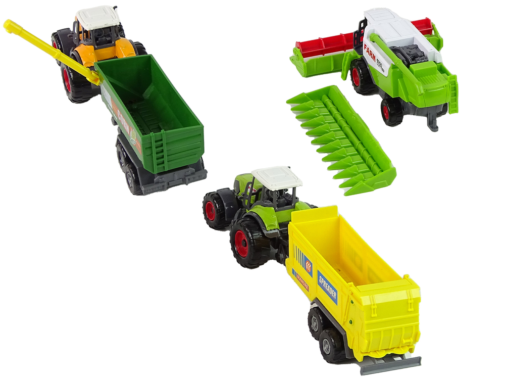 Set of Agricultural Machinery Tractors with Trailers and Harvester