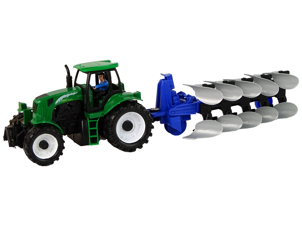 Tractor with Plow Plastic Green Blue