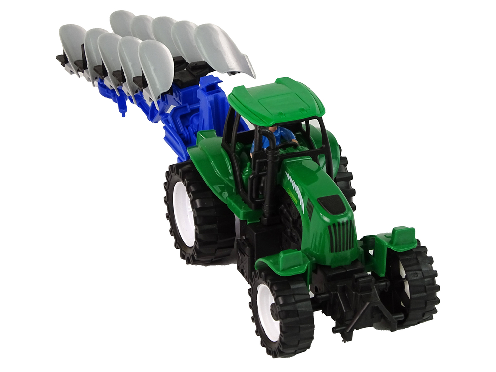 Tractor with Plow Plastic Green Blue