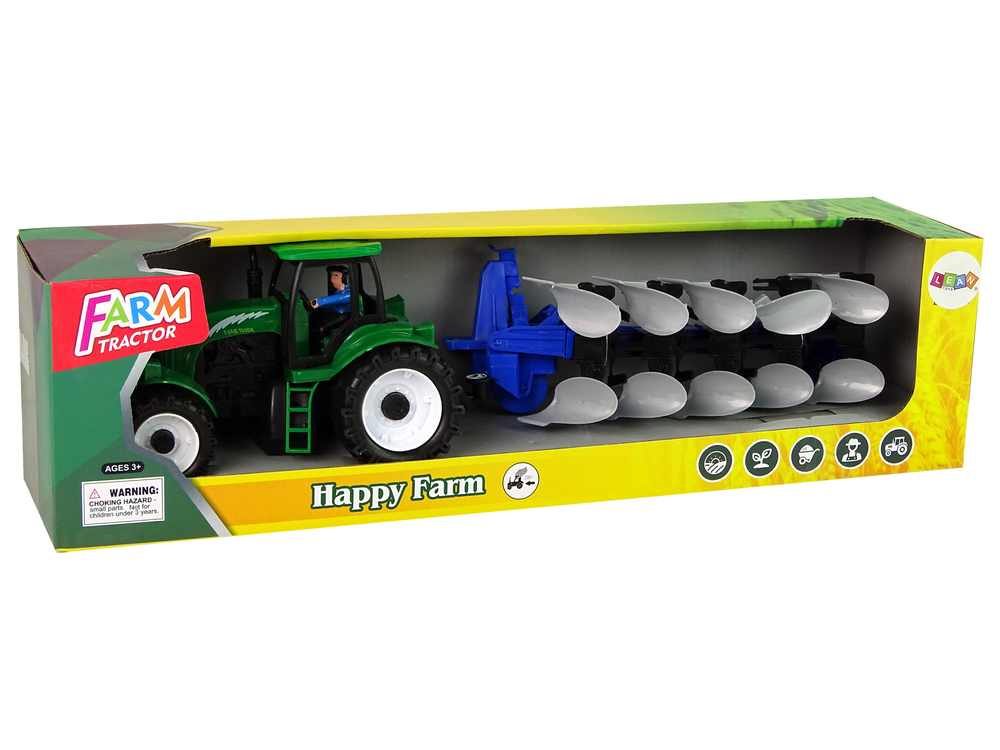 Tractor with Plow Plastic Green Blue