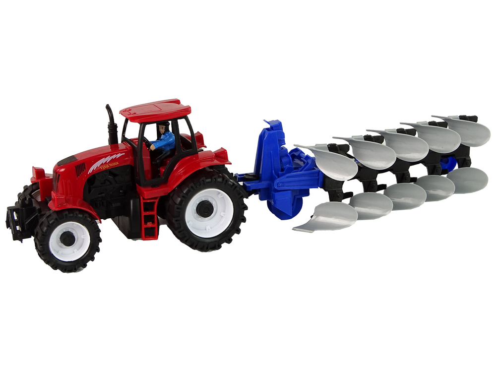 Tractor with Plow Plastic Red Blue