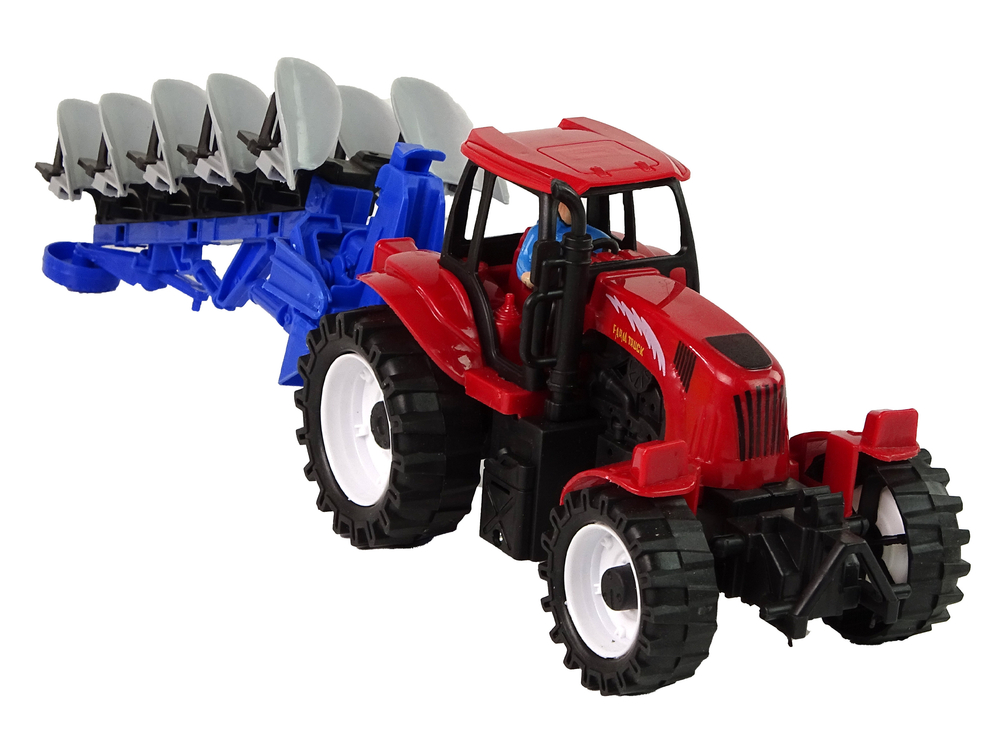 Tractor with Plow Plastic Red Blue