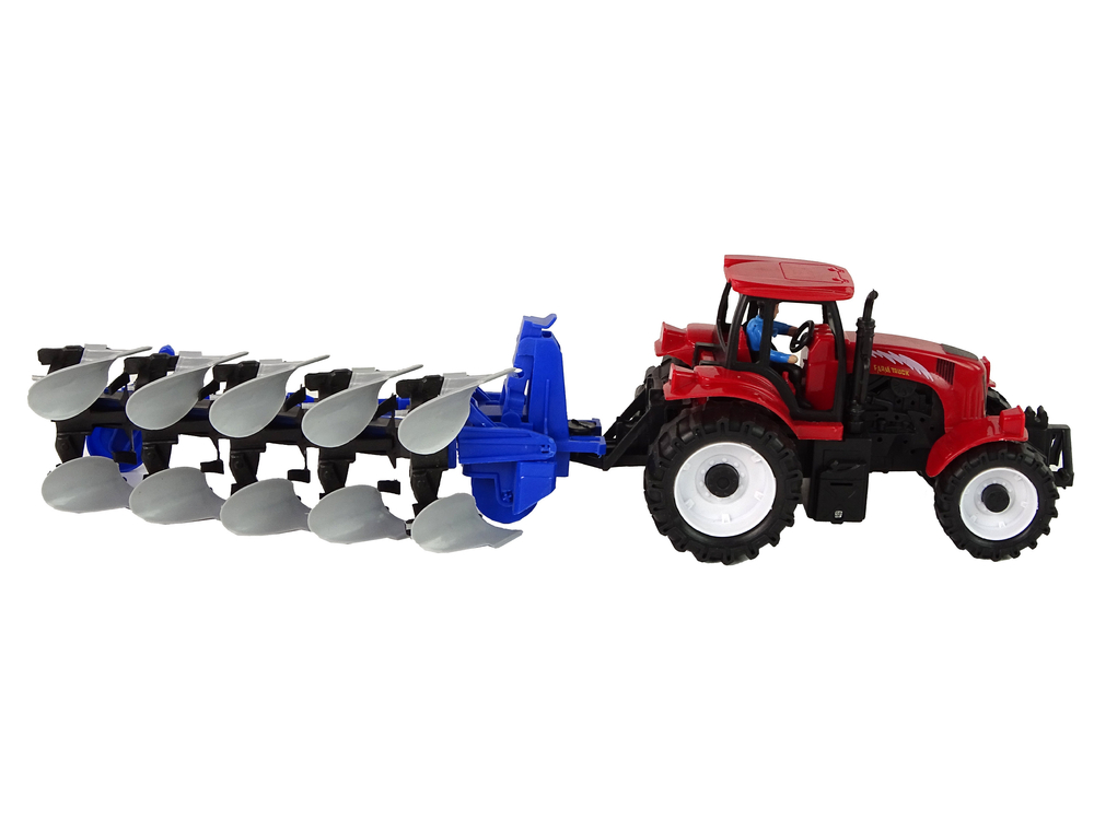 Tractor with Plow Plastic Red Blue