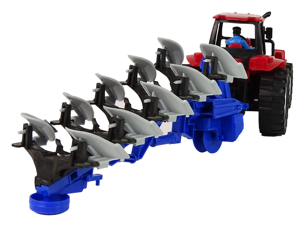 Tractor with Plow Plastic Red Blue