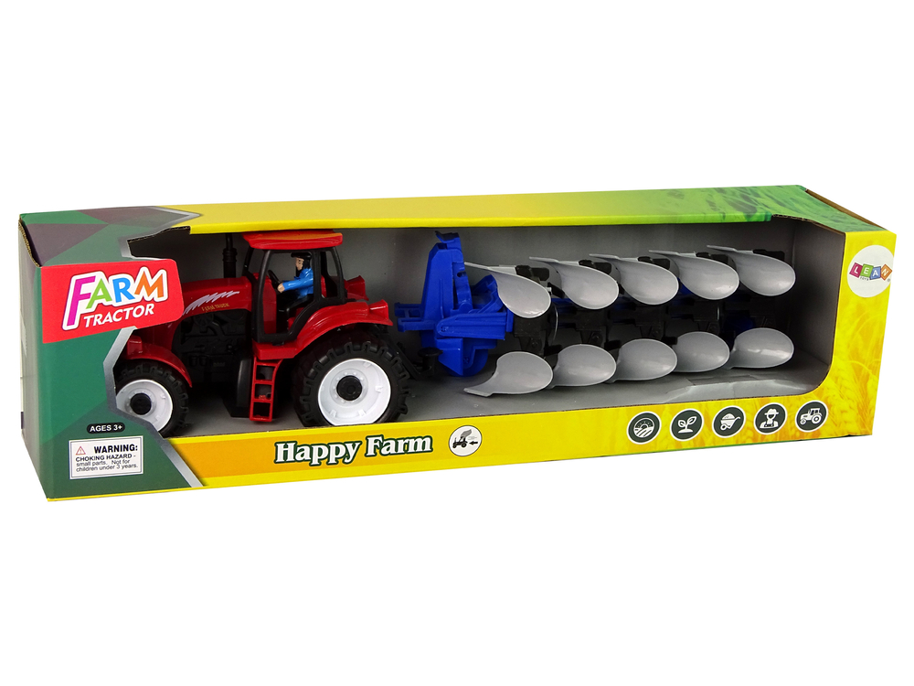 Tractor with Plow Plastic Red Blue