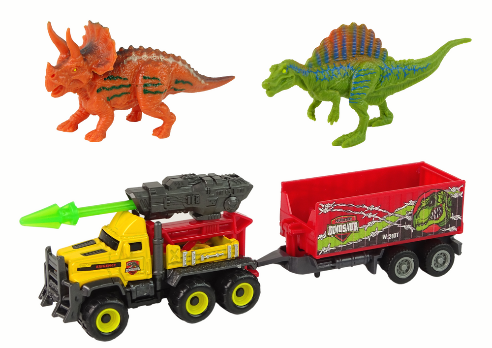 Dinosaurs Set Rocket Car With Trailer Yellow