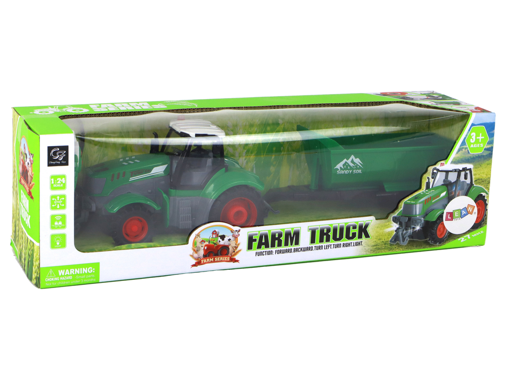 R/C Tractor with Trailer 1:24 Lights Green