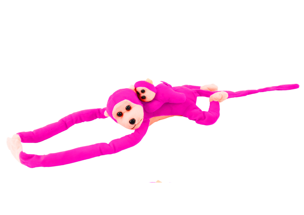 Plush Monkey with Baby Mascot, Dark Pink, with Sound 70 cm