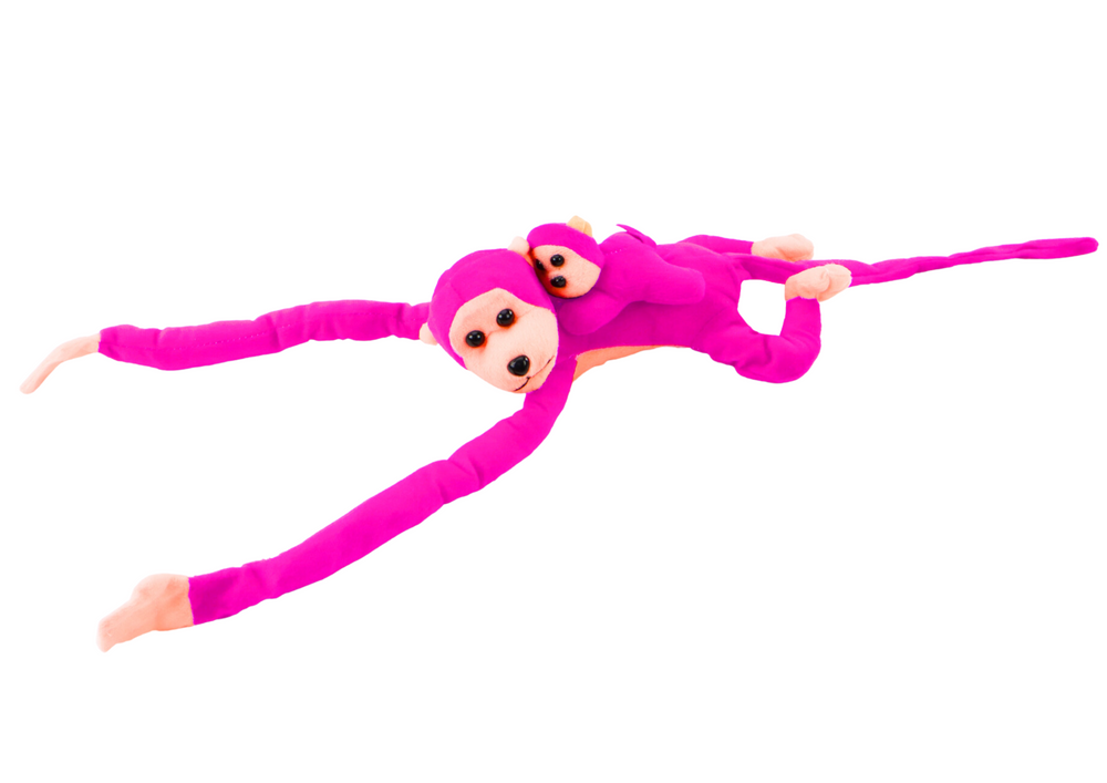 Plush Monkey with Baby Mascot, Dark Pink, with Sound 70 cm