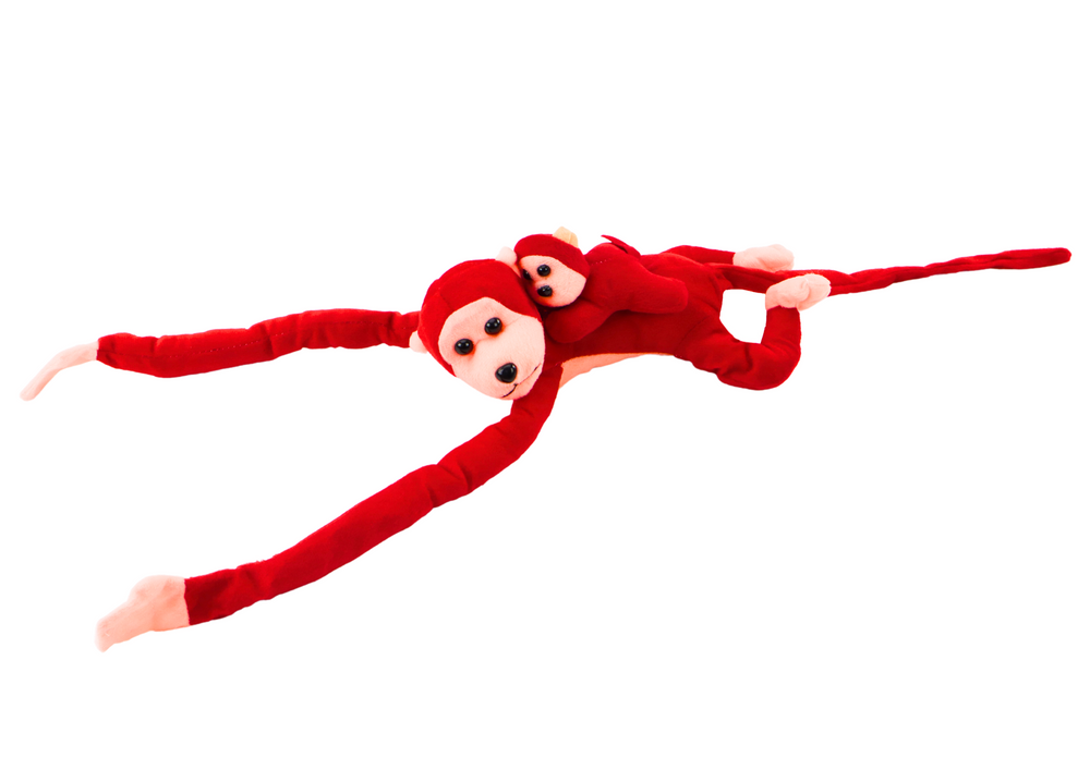 Mascot Plush Monkey with Baby, Red 70 cm