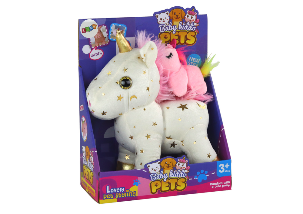 Unicorn Plush Sleeping Animal Lullaby White With Stars Set