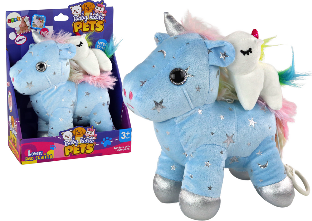 Unicorn Plush Sleeping Animal Lullaby Blue With Stars Set