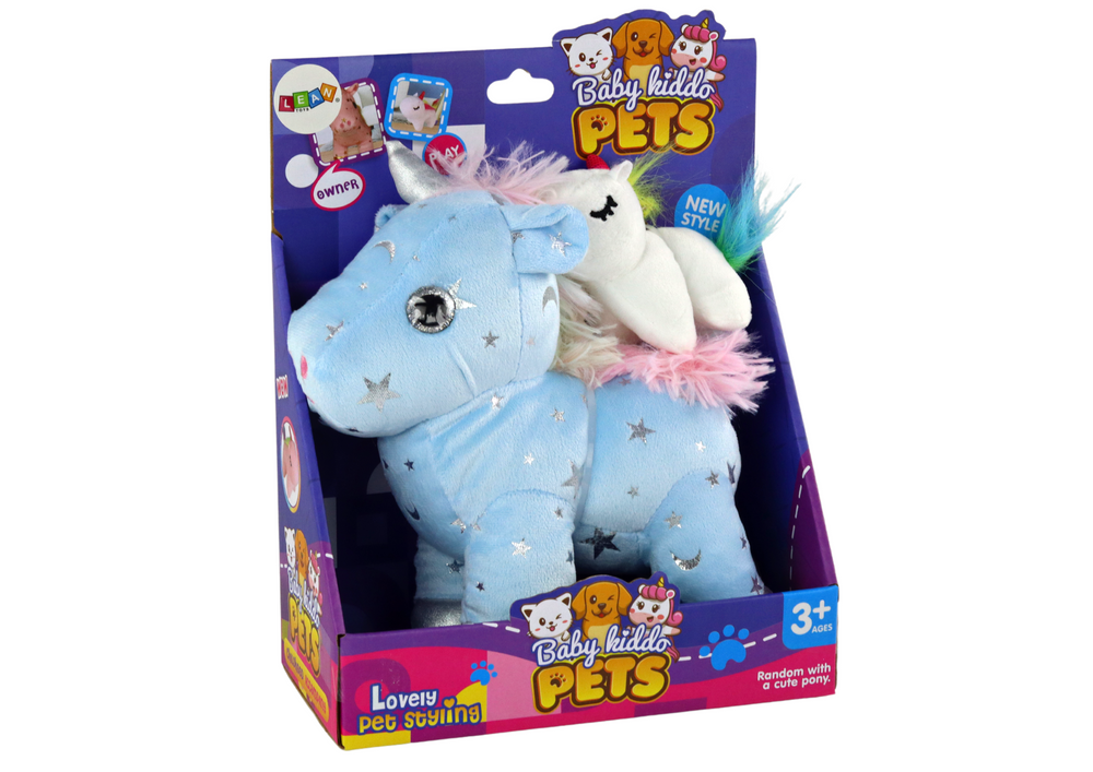 Unicorn Plush Sleeping Animal Lullaby Blue With Stars Set