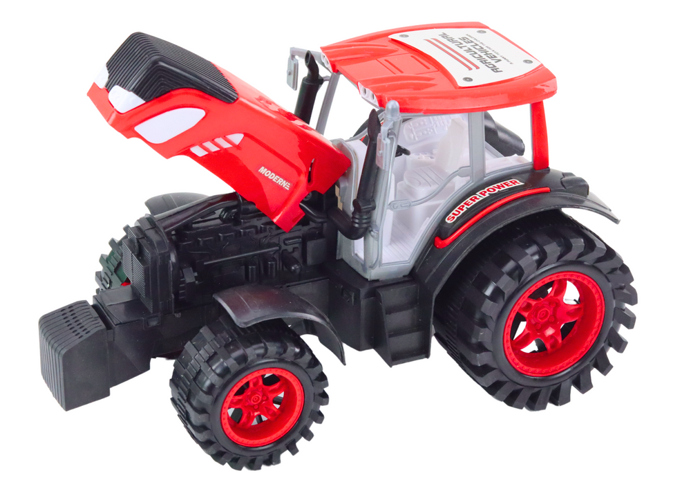 Large Farm Tractor With Trailer And Hay Bales Red Drive