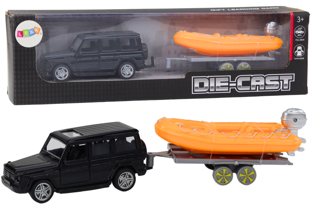 Black Off-Road Car with Trailer Orange Boat