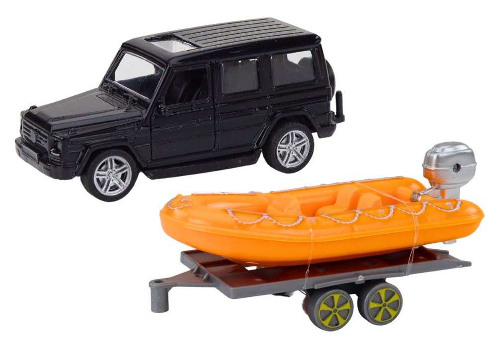 Black Off-Road Car with Trailer Orange Boat