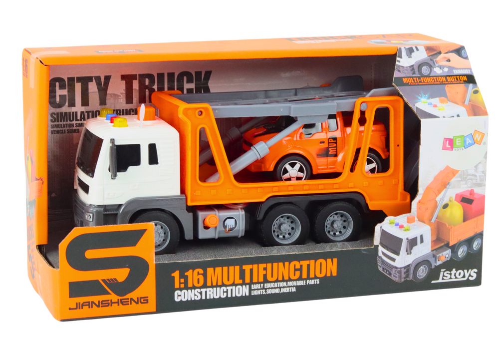 Multifunctional Tow Truck Truck with Lights and Sounds 1:16 Orange Car