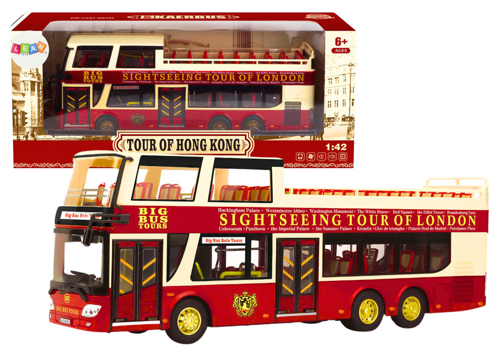 Double-decker Tour Bus 1:42 Metal Lights Red