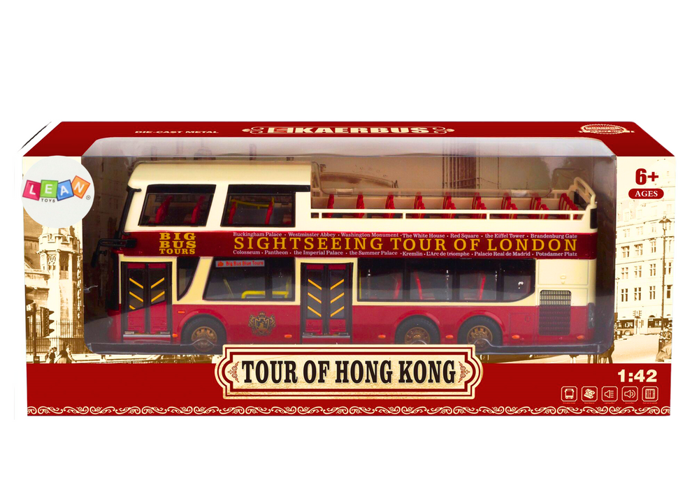 Double-decker Tour Bus 1:42 Metal Lights Red