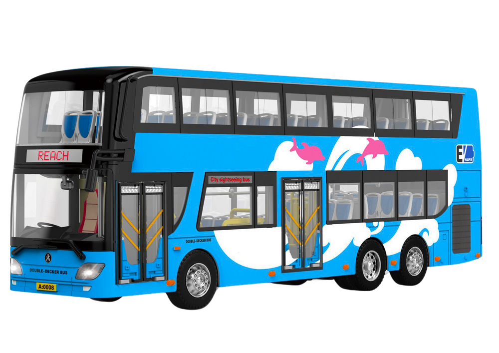 Double-decker Tour Bus 1:42 Metal Lights Blue