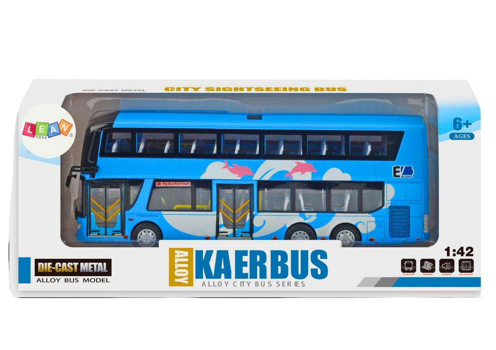 Double-decker Tour Bus 1:42 Metal Lights Blue