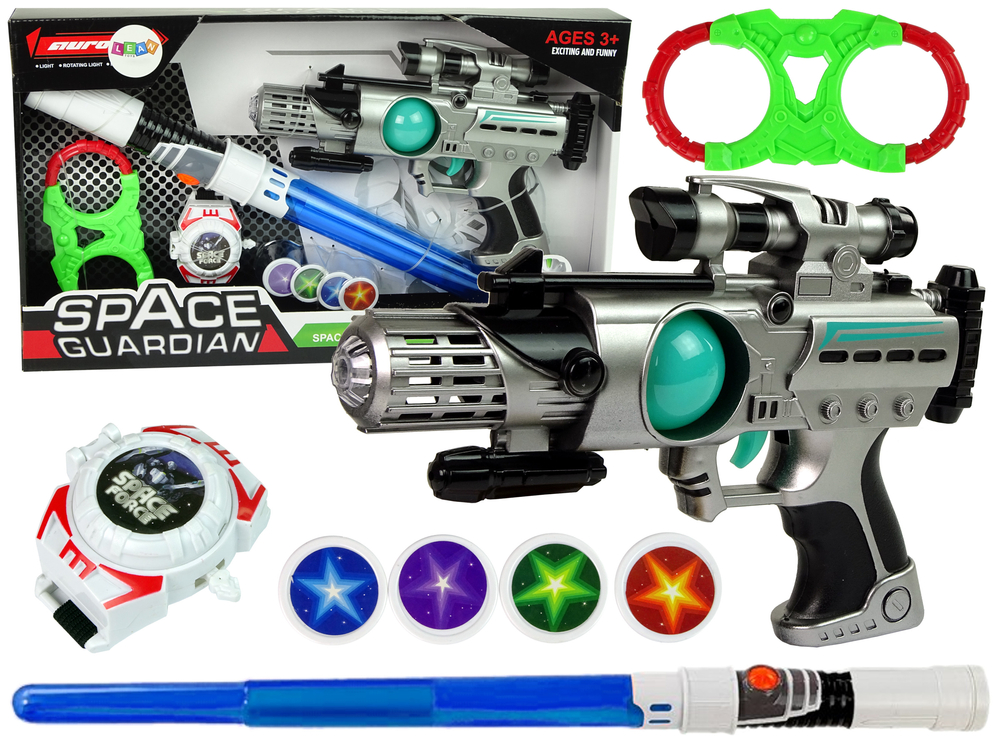 Space Warrior Set Laser Gun Lightsaber Handcuffs Disc Thrower