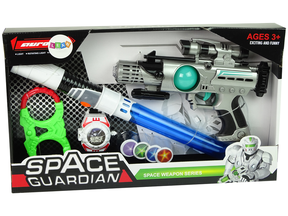 Space Warrior Set Laser Gun Lightsaber Handcuffs Disc Thrower