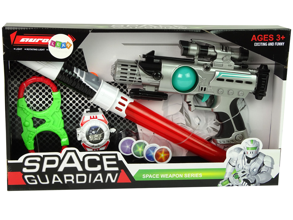 Space Warrior Set Laser Gun Lightsaber Handcuffs Disc Thrower