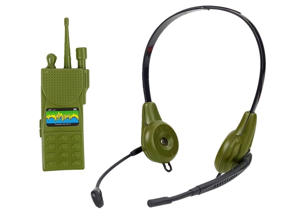 Army Set with Accessories Gun Knife Binoculars Headphones Whistle Shortwave Radio