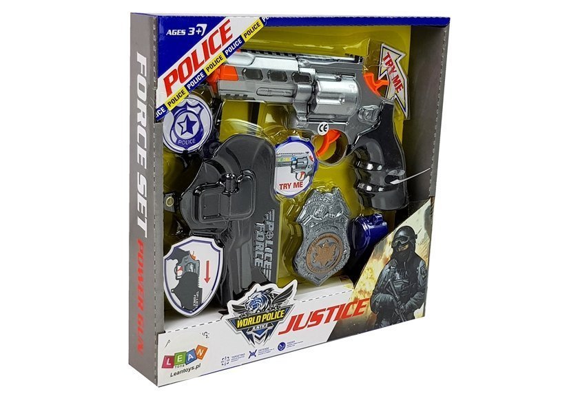 Police Kit Revolver 20cm Badge Holster Whistle Sound Light Effects