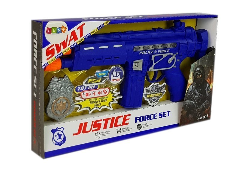 Police Gun Set Badge Navy Blue Sound Light Effects 37cm