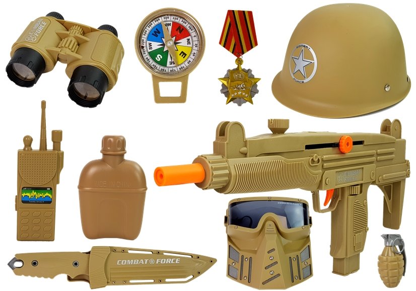 Military Set Guns with Mask Helmet Grenade Sound