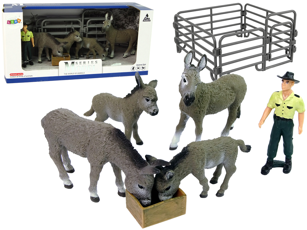 Four Donkey Farmer Fence Figure Set Grey