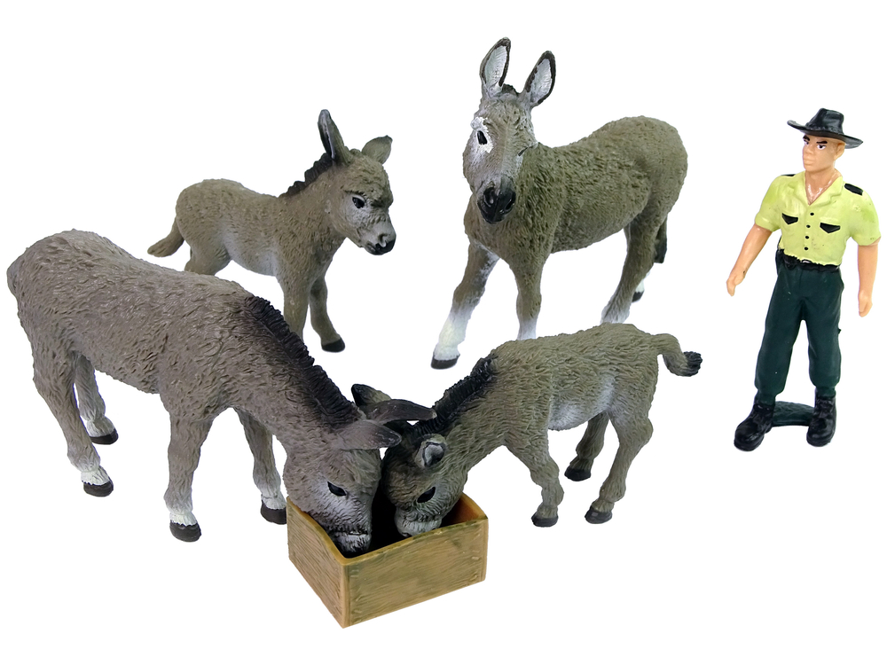 Four Donkey Farmer Fence Figure Set Grey