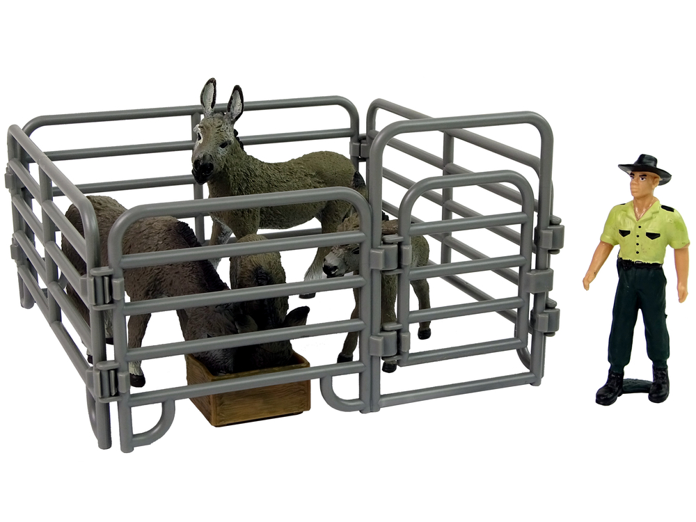 Four Donkey Farmer Fence Figure Set Grey