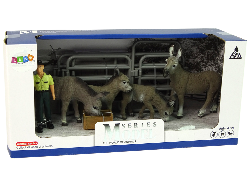 Four Donkey Farmer Fence Figure Set Grey