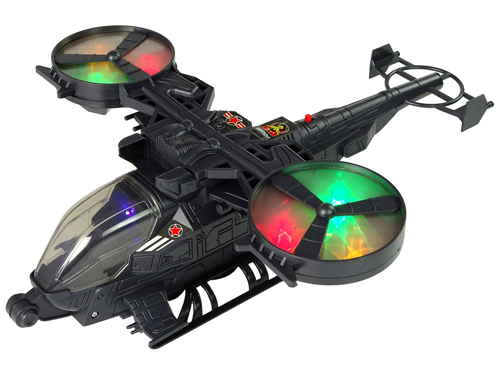 Military Helicopter Huge Wings Lights Sound Rotates