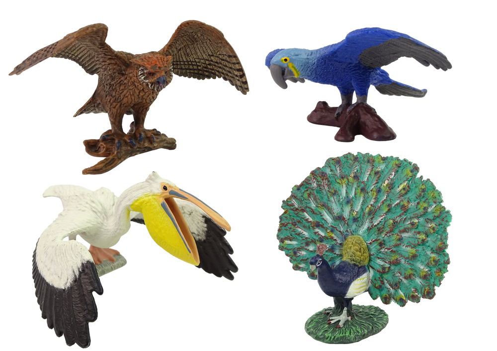 Birds of the World Figure Set 4 Pieces Pelican Parrot Owl