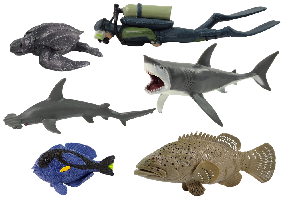 Set of 6 Sea Animals Figures  World The Sea Shark Fish Turtle