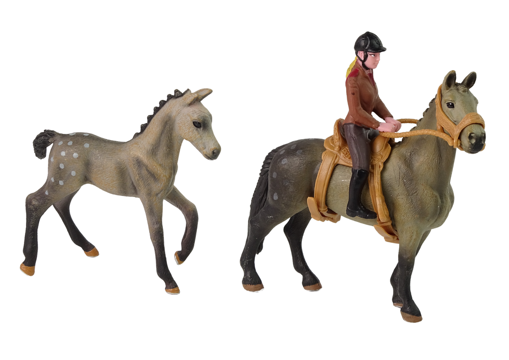 Set of 2 figurines Horse and foal in a corral + Rider