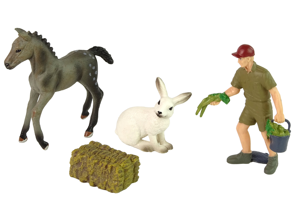 Animal Figurine Set Horse Grey Hare Farmer