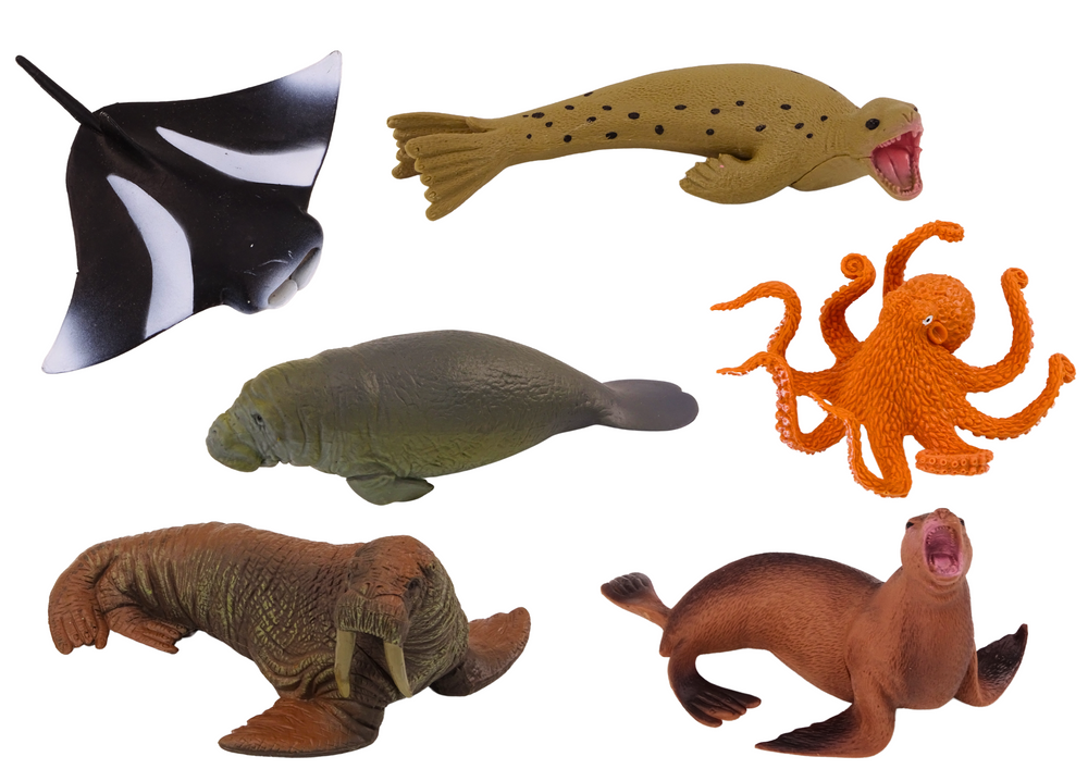 Set of Sea Animal Figures Walrus Seal Octopus 6Pcs